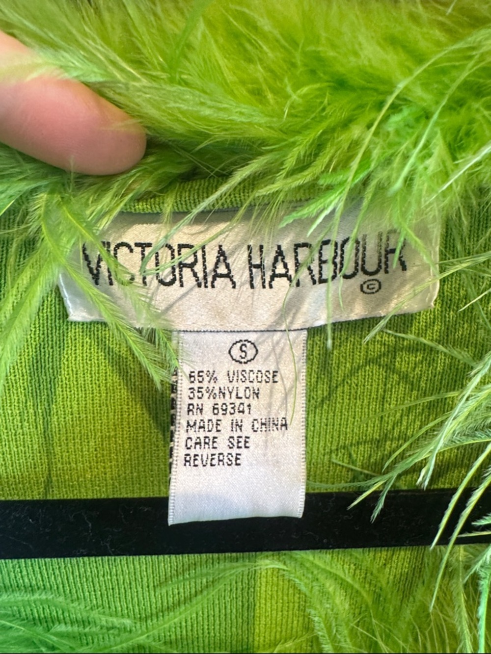 Y2K Lime Green Feather Trim Zip Cardigan - Picture 5 of 6
